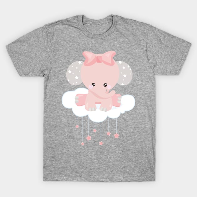 Elephant On A Cloud, Cute Elephant, Crown, Stars T-Shirt by Jelena Dunčević